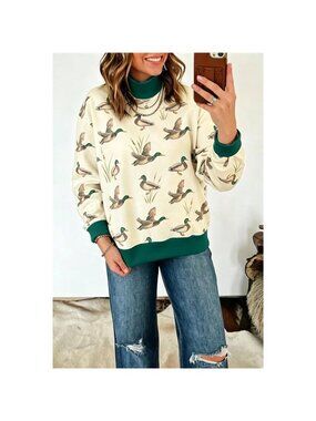 Duck Print Mock Neck Sweatshirt